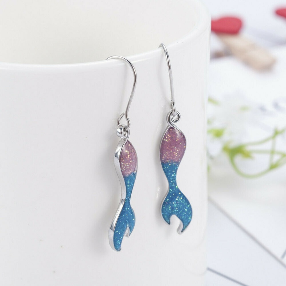 Cute Mermaid Tail Dangling Earrings - Picture 3 of 4